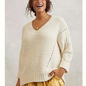 Anthropologie Pilcro Marla V-Neck Sweater in Cream
